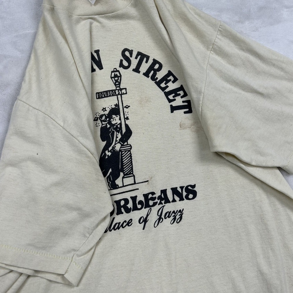 80s Sportswear Bourbon Street shirt Mens L Cream New Orleans Jazz Vintage - Picture 3 of 9